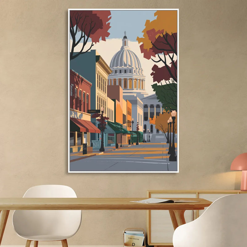 Madison State Street Vibes Sitting Room - White Canvas Wall Art