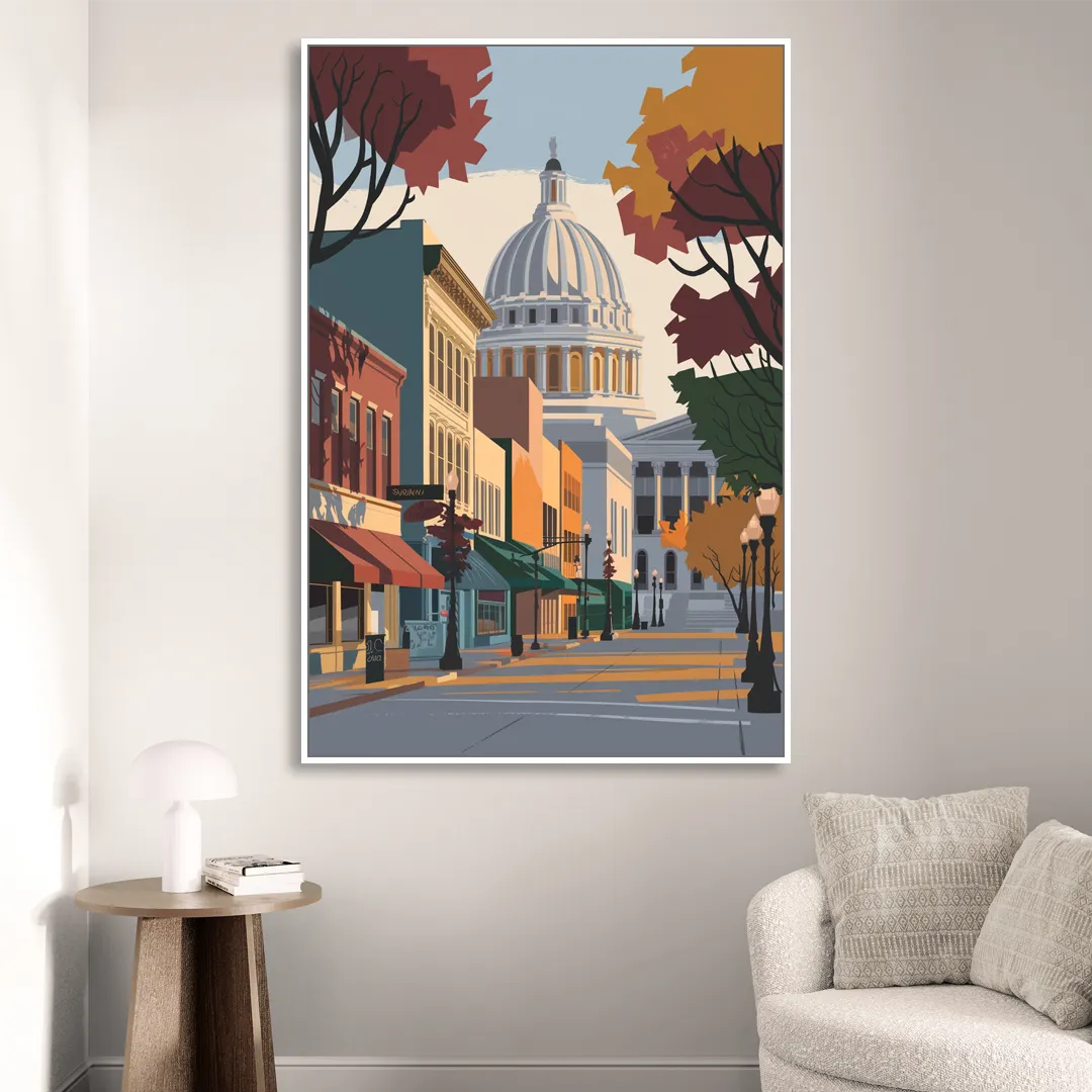 Madison State Street Vibes Living Room - White Canvas Wall Art