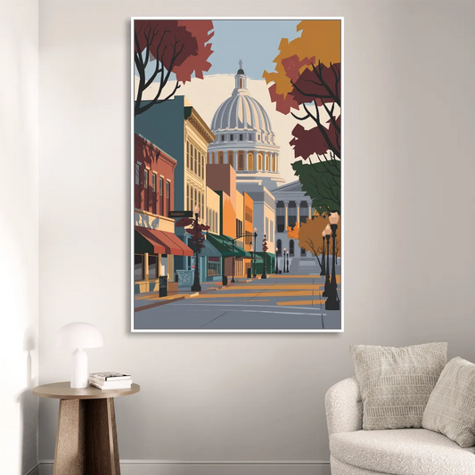 Madison State Street Vibes Living Room - White Canvas Wall Art