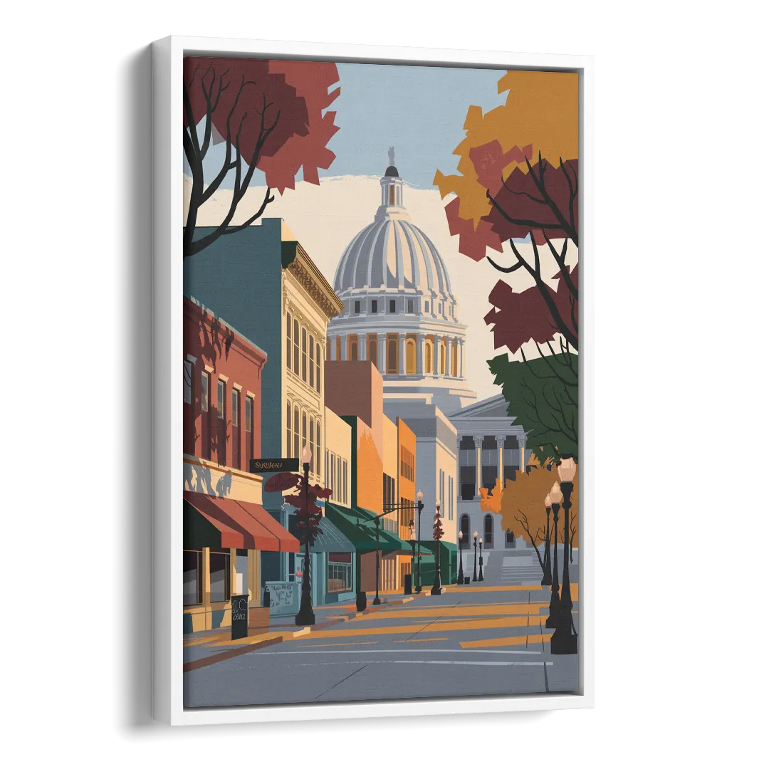 Madison State Street Vibes Side - White Canvas Wall Art