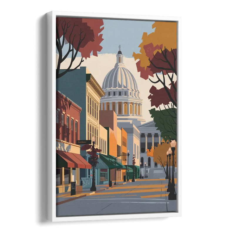 Madison State Street Vibes Side - White Canvas Wall Art