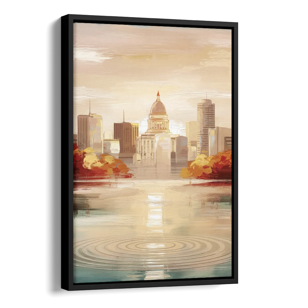Madison Sunrise Over Downtown Side - Black Canvas Wall Art