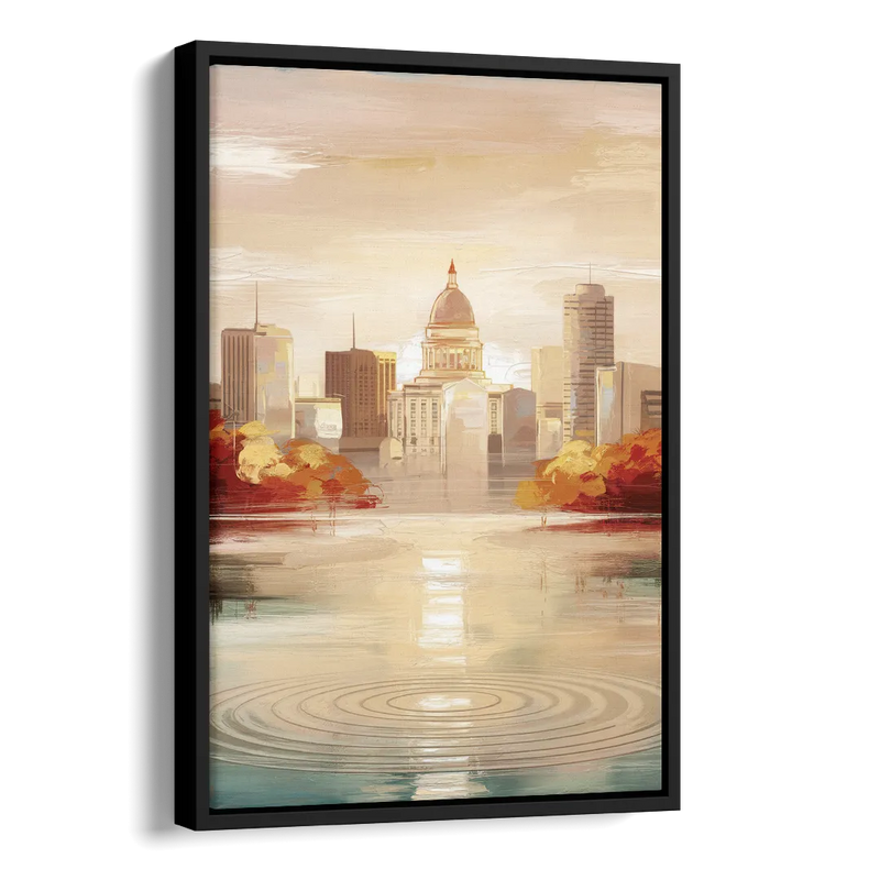 Madison Sunrise Over Downtown Side - Black Canvas Wall Art