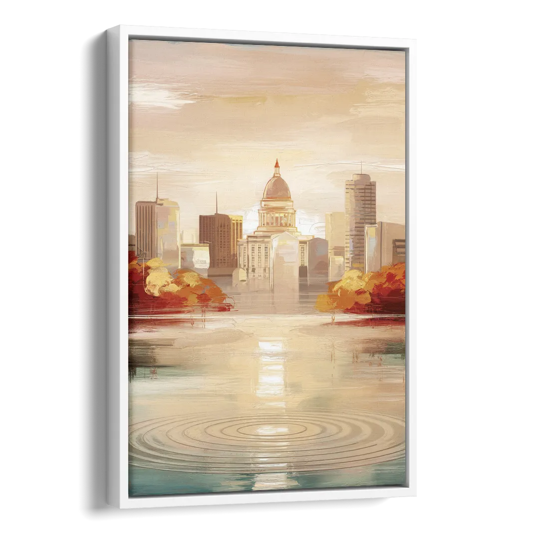 Madison Sunrise Over Downtown Side - White Canvas Wall Art