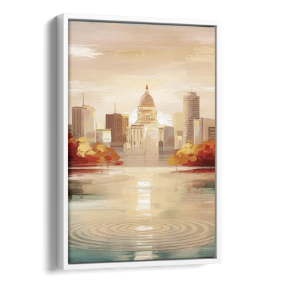 Madison Sunrise Over Downtown Side - White Canvas Wall Art