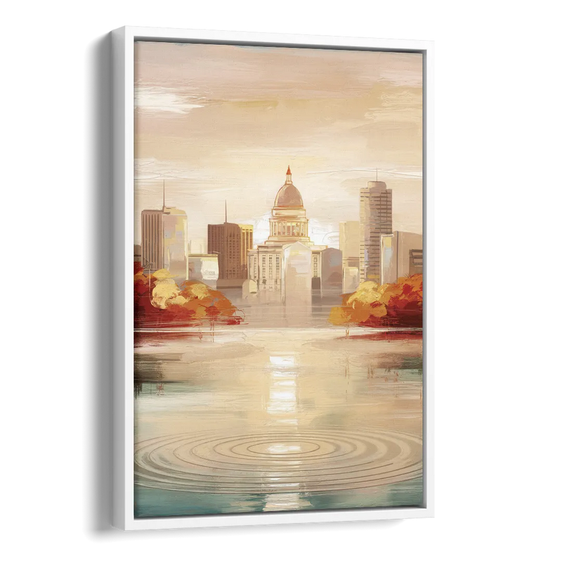 Madison Sunrise Over Downtown Side - White Canvas Wall Art