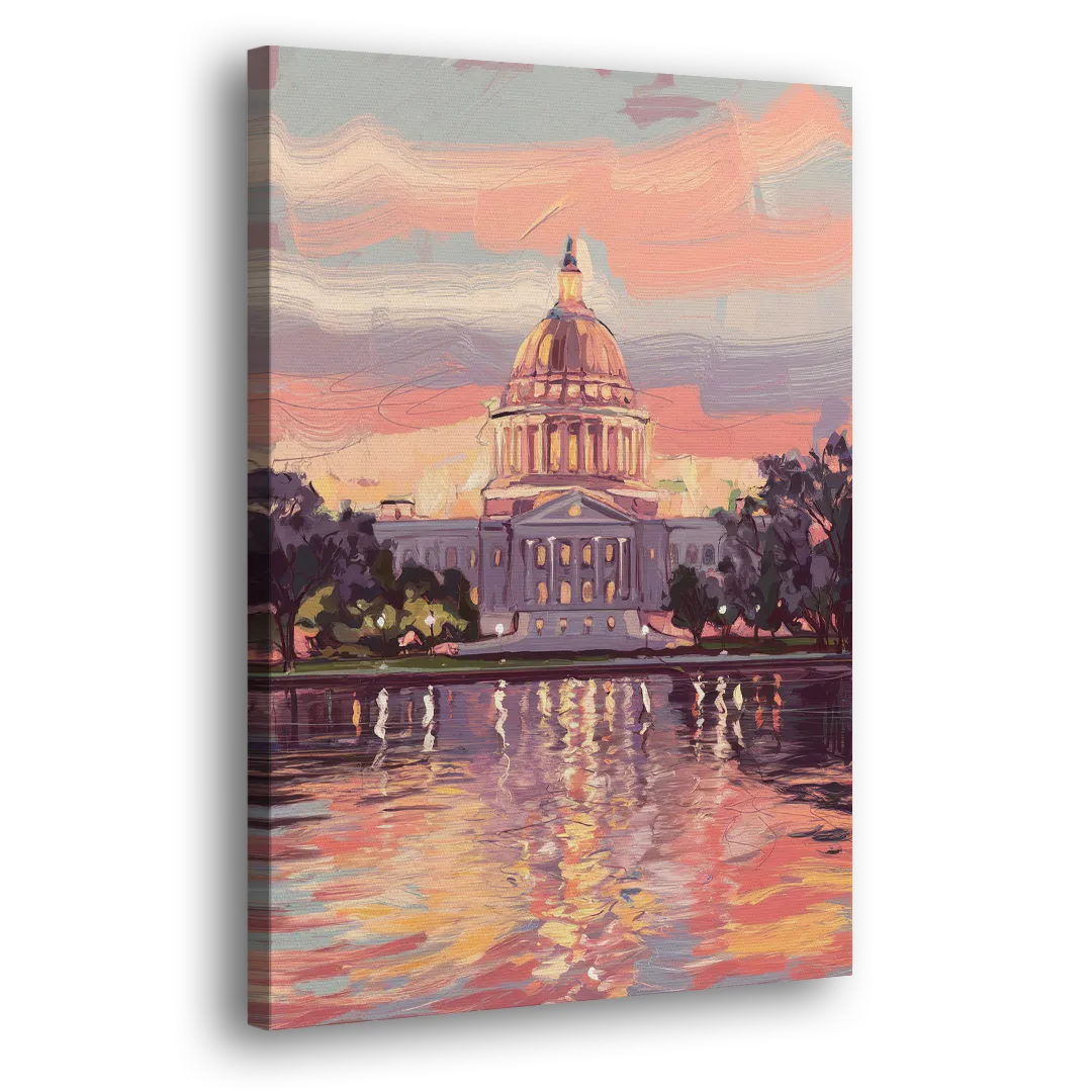 Madison Sunset Over Capitol Side - Canvas Wall Art
