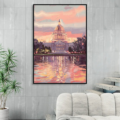 Madison Sunset Over Capitol Sitting Room - Black Canvas Wall Art