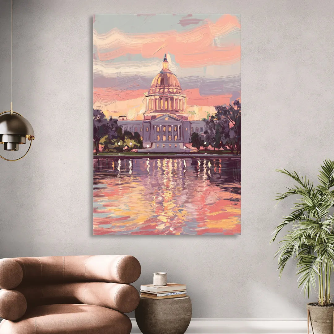 Madison Sunset Over Capitol Living Room - Canvas Wall Art
