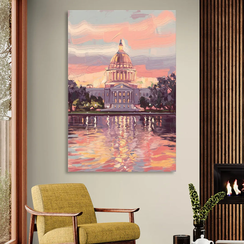Madison Sunset Over Capitol Sitting Room - Canvas Wall Art