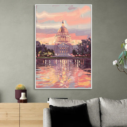 Madison Sunset Over Capitol Living Room - White Canvas Wall Art