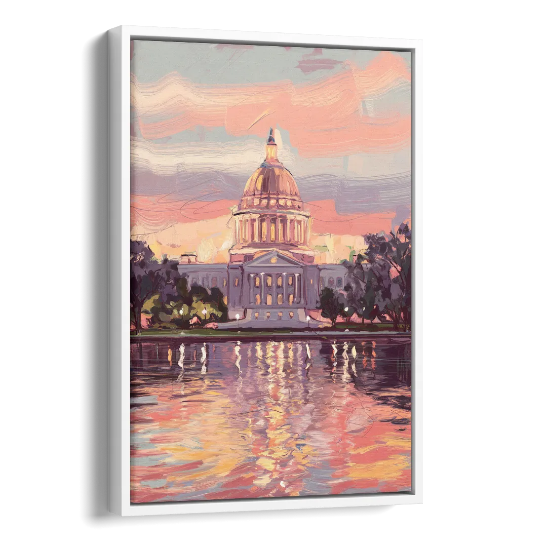 Madison Sunset Over Capitol Side - White Canvas Wall Art
