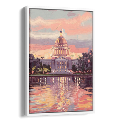 Madison Sunset Over Capitol Side - White Canvas Wall Art