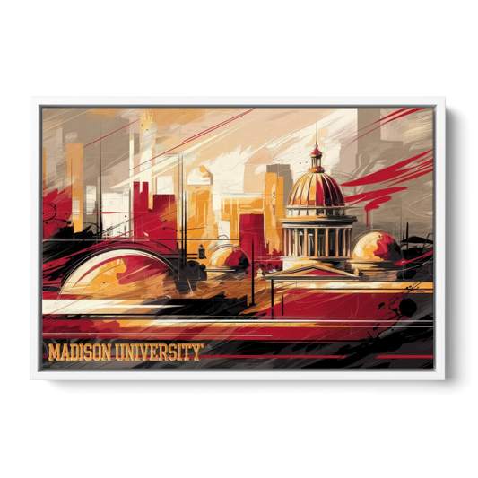 Madison University Spirit - White Framed Canvas Wall Art - Front