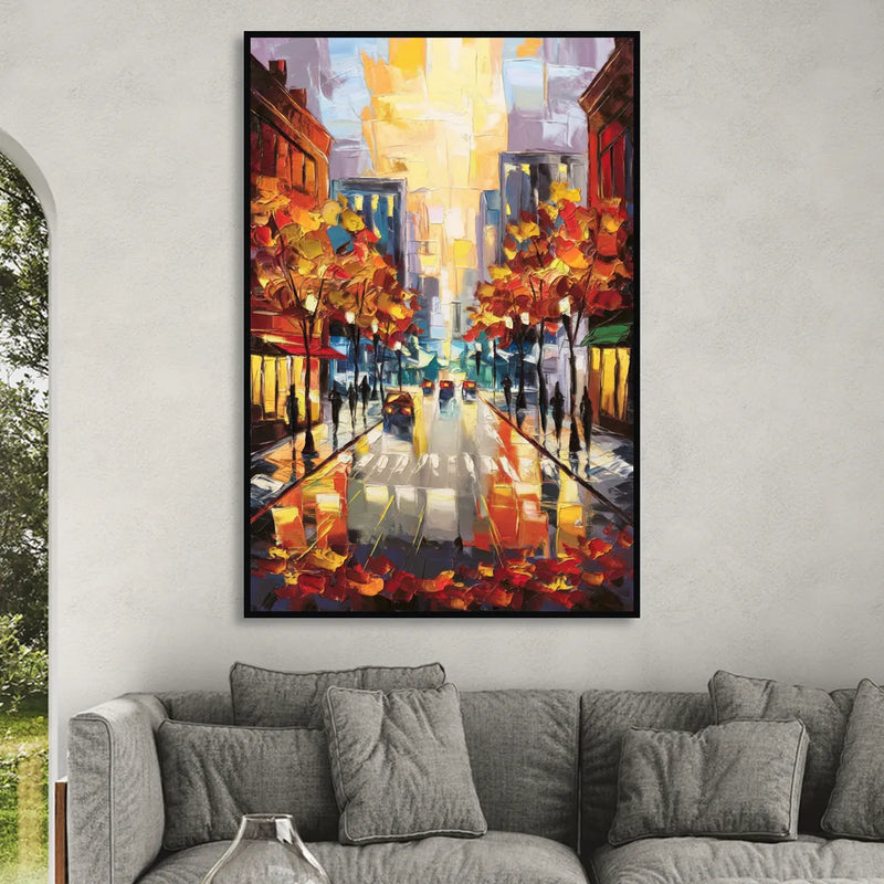Madison Vibrant Downtown Sitting Room - Black Canvas Wall Art