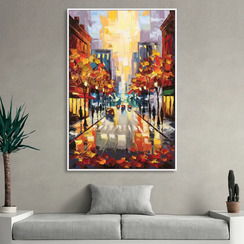 Madison Vibrant Downtown Living Room - White Canvas Wall Art