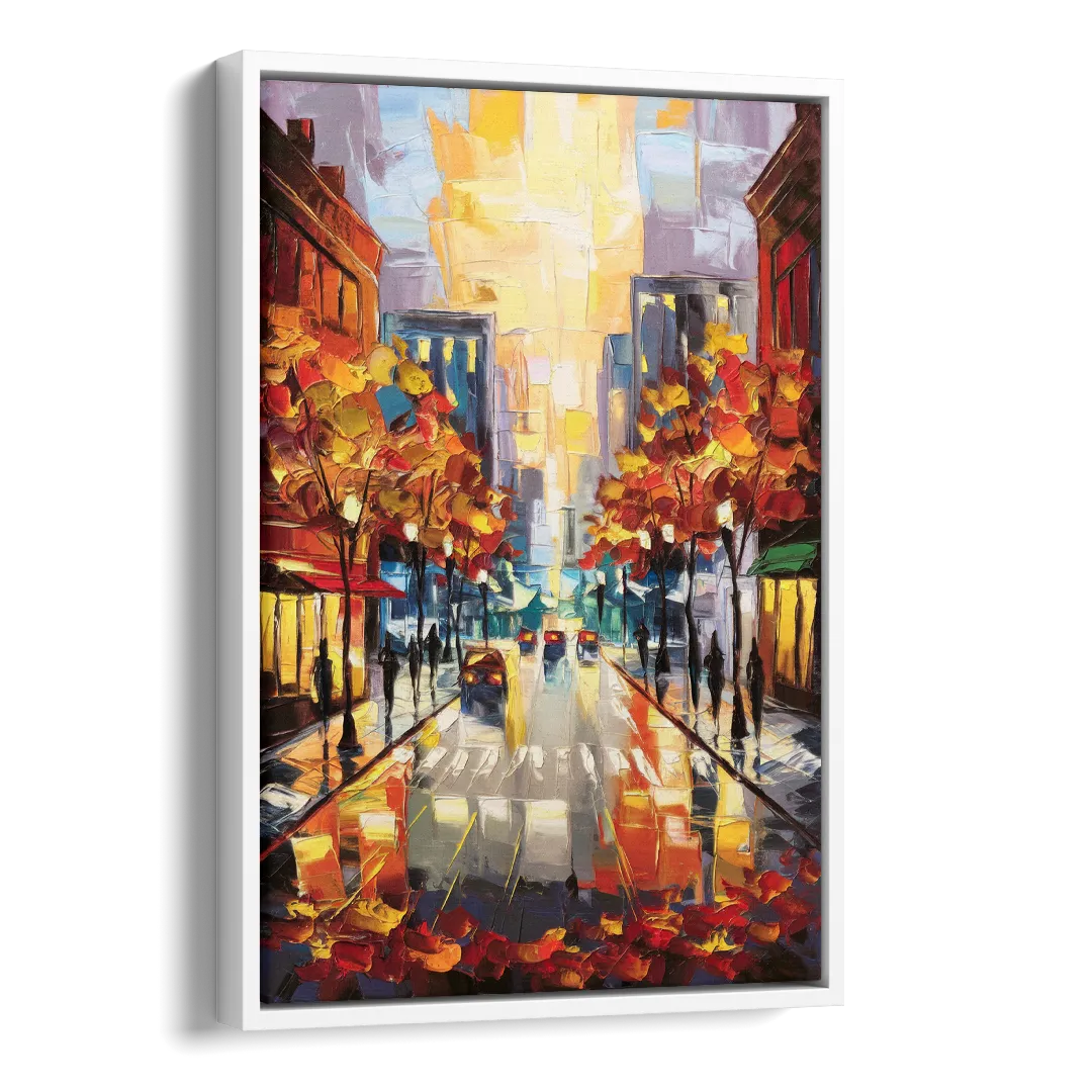 Madison Vibrant Downtown Side - White Canvas Wall Art