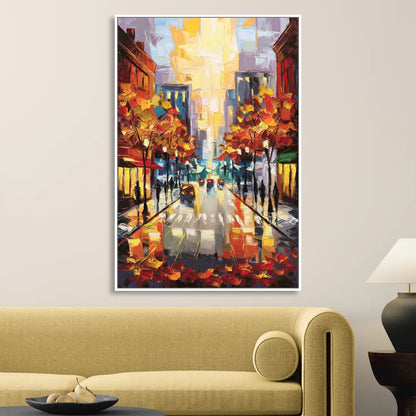 Madison Vibrant Downtown Sitting Room - White Canvas Wall Art