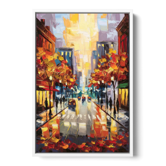 Madison Vibrant Downtown - White Framed Canvas Wall Art - Front