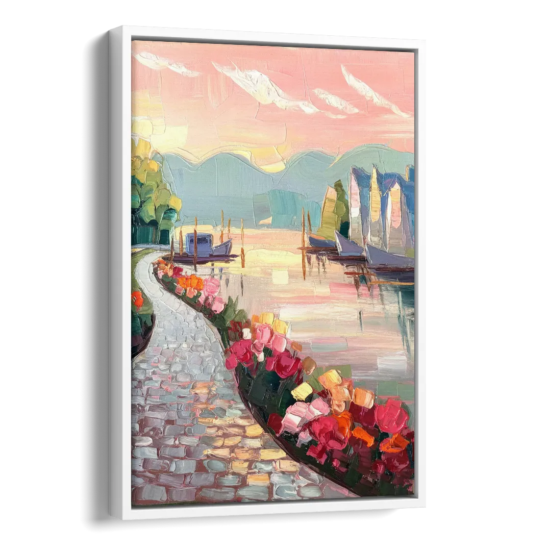 Madison Waterfront Stroll Side - White Canvas Wall Art