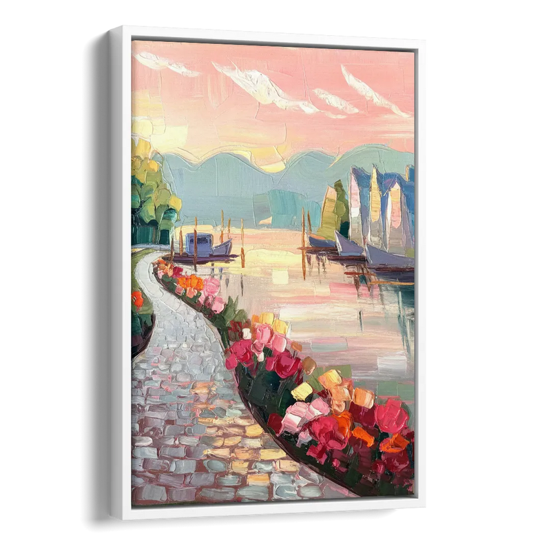Madison Waterfront Stroll Side - White Canvas Wall Art