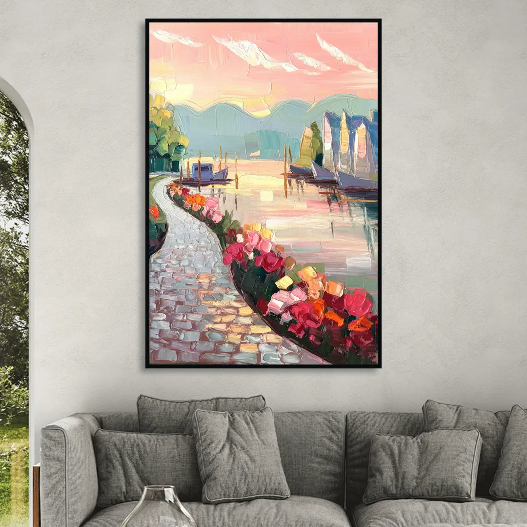Madison Waterfront Stroll Living Room - Black Canvas Wall Art