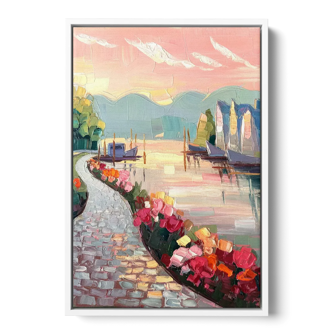 Madison Waterfront Stroll Front - White Canvas Wall Art