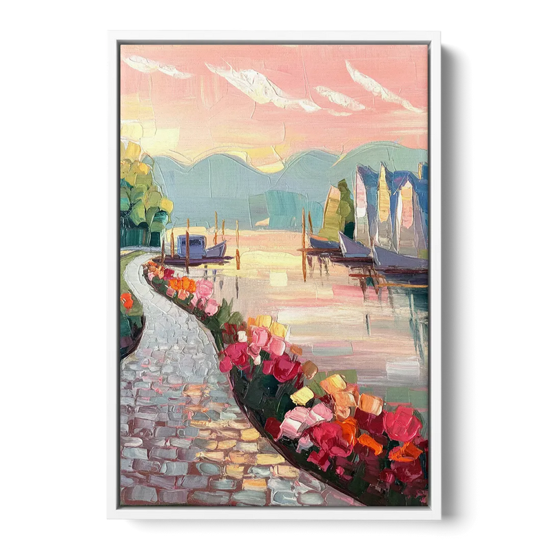 Madison Waterfront Stroll Front - White Canvas Wall Art