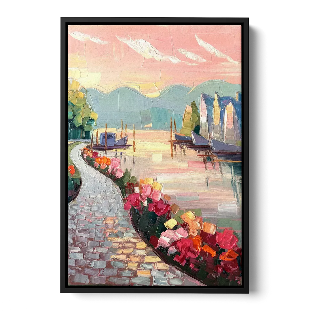 Madison Waterfront Stroll Front - Black Canvas Wall Art