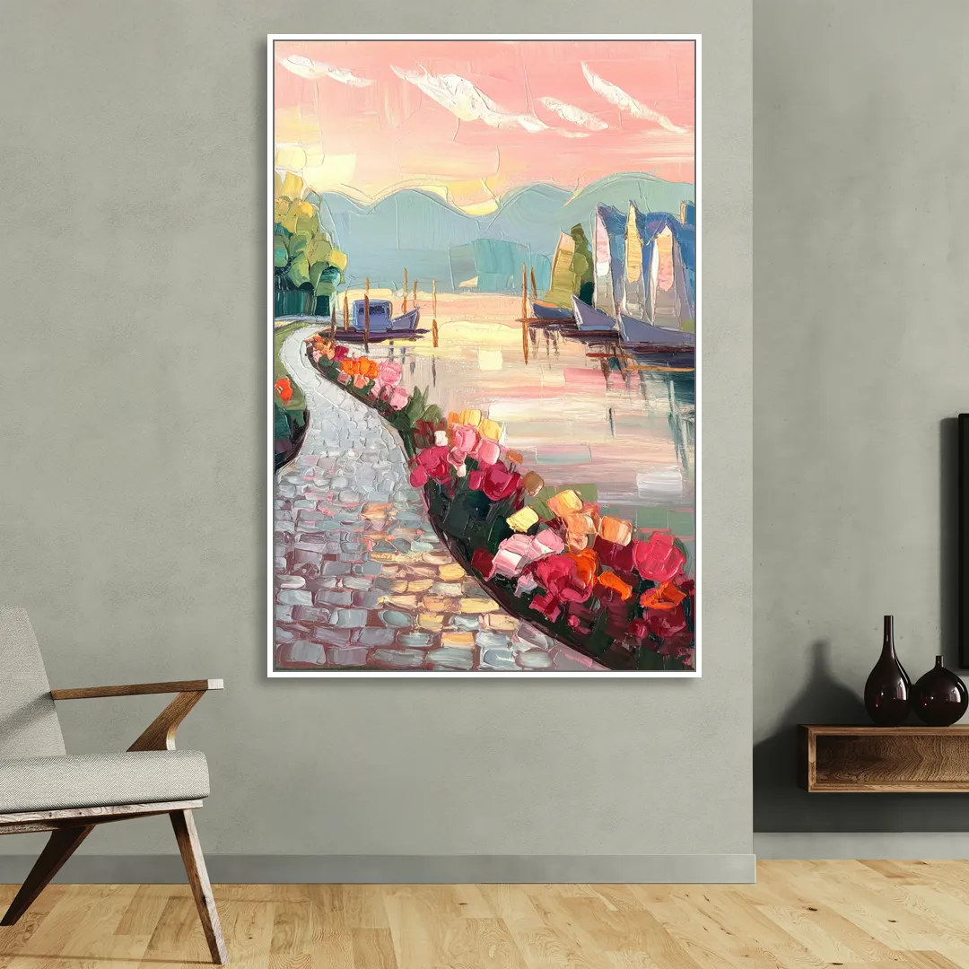 Madison Waterfront Stroll Sitting Room - White Canvas Wall Art