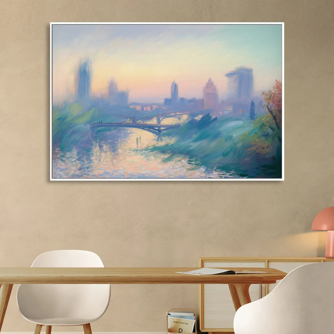 Madrid Skyline Silhouette Sitting Room - White Canvas Wall Art