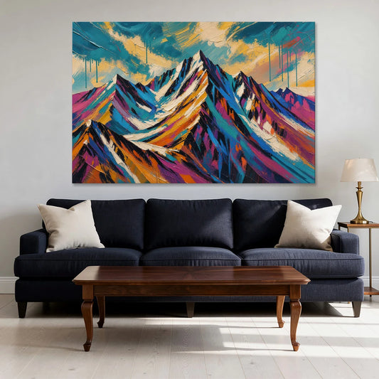 Large Magenta Mountain Peaks Under a Storm Sky - Canvas Wall Art - Sofa - 60x40