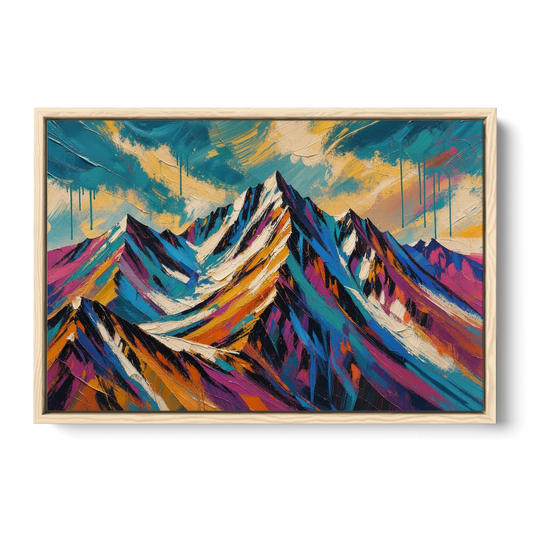 Large Magenta Mountain Peaks Under a Storm Sky - Oak Framed Canvas Wall Art - Front