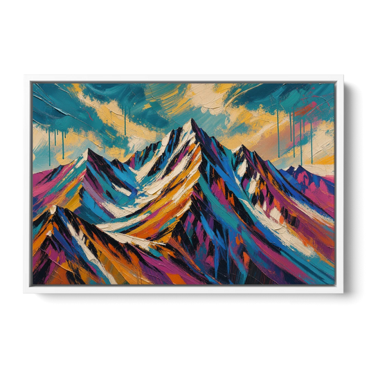 Large Magenta Mountain Peaks Under a Storm Sky - White Framed Canvas Wall Art - Front