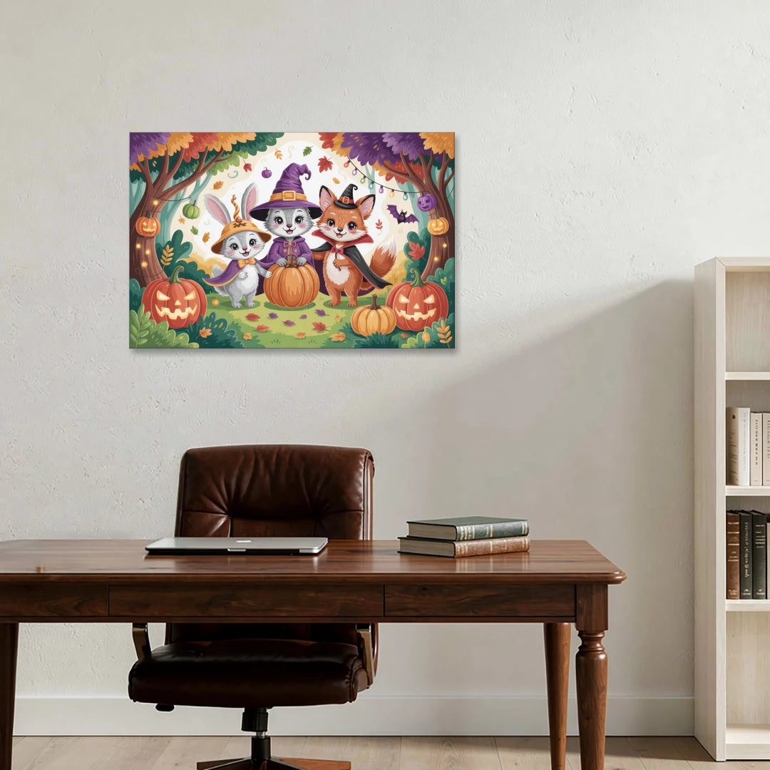 Magical Animals in Cute Halloween - Canvas Wall Art - Office - 36x24
