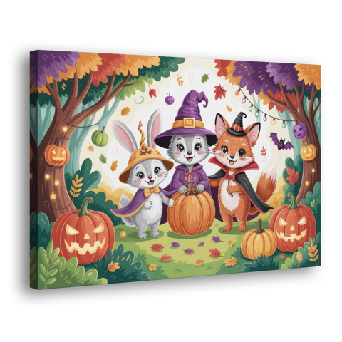 Magical Animals in Cute Halloween - Canvas Wall Art - Side