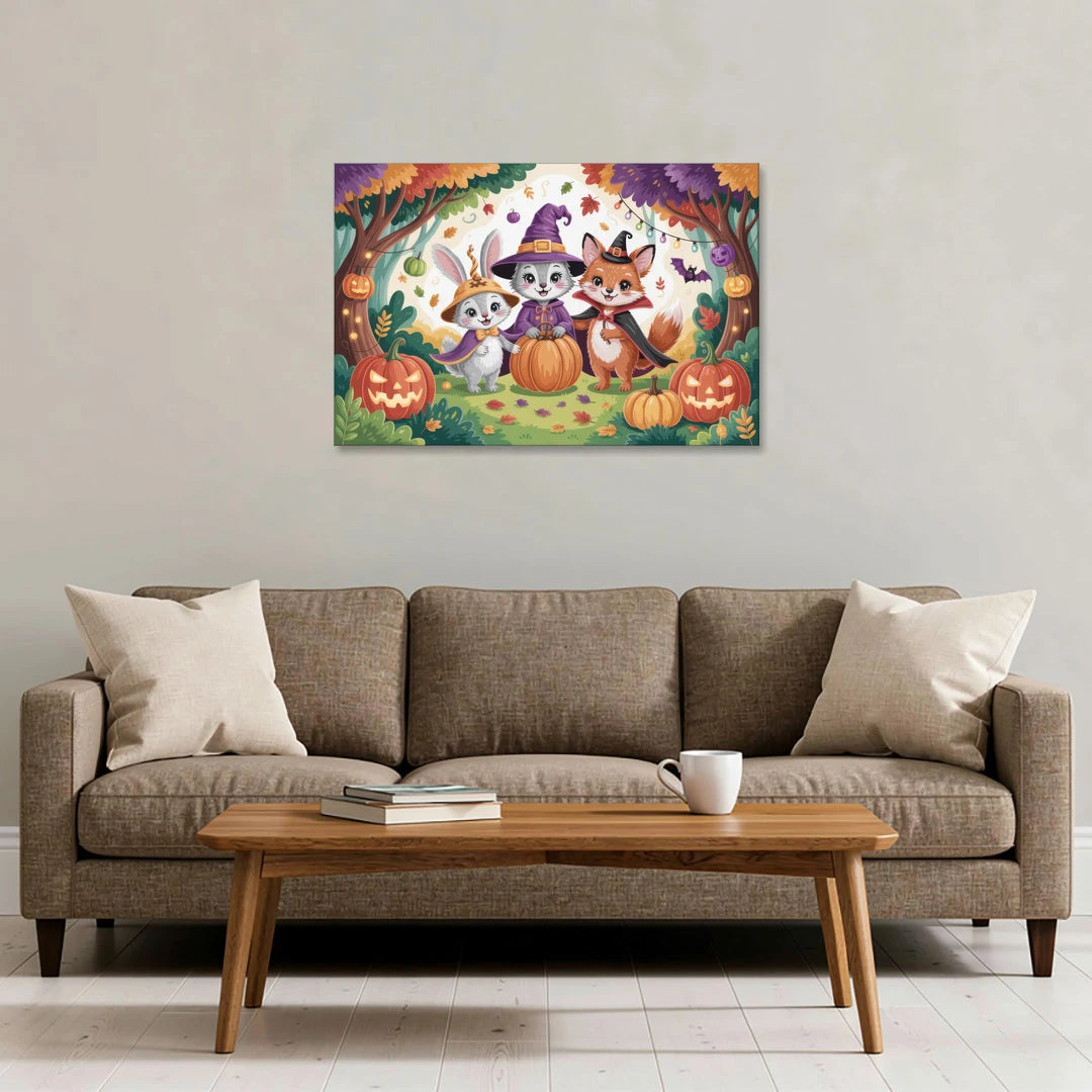 Magical Animals in Cute Halloween - Canvas Wall Art - Sofa - 36x24
