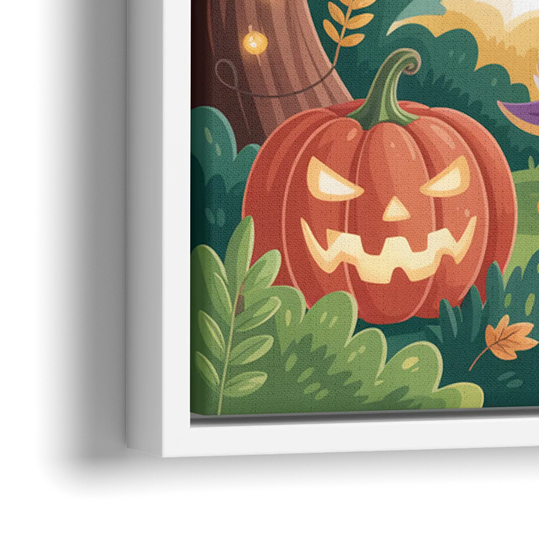 Magical Animals in Cute Halloween - Close-Up White Frame Canvas