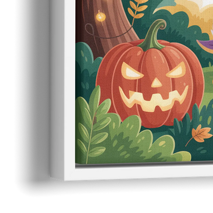 Magical Animals in Cute Halloween - Close-Up White Frame Canvas
