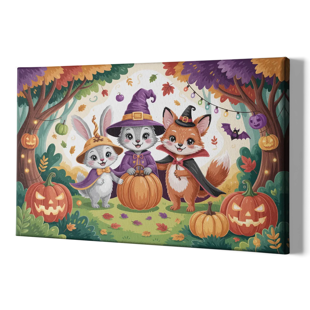 Magical Animals in Cute Halloween - Canvas Print Art Sides
