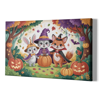 Magical Animals in Cute Halloween - Canvas Print Art Sides