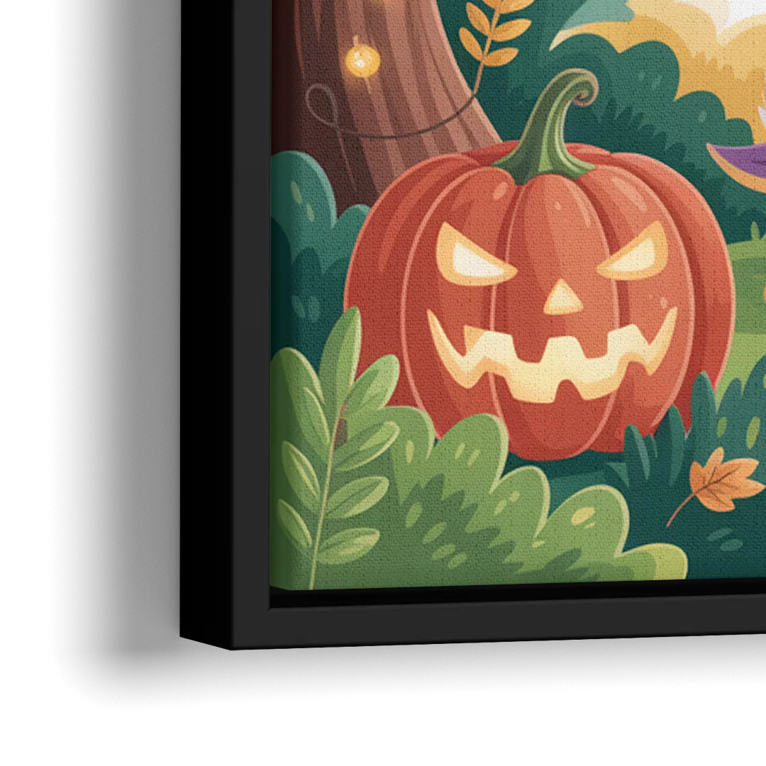 Magical Animals in Cute Halloween - Close-Up Black Frame Canvas