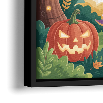 Magical Animals in Cute Halloween - Close-Up Black Frame Canvas