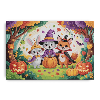 Magical Animals in Cute Halloween Front - Canvas Wall Art