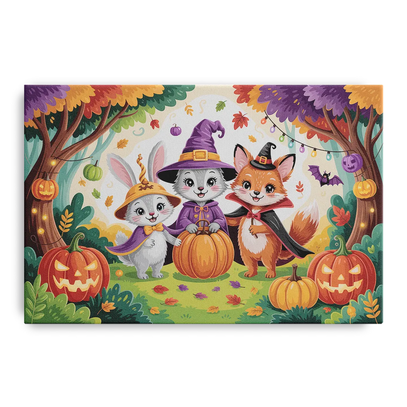 Magical Animals in Cute Halloween Front - Canvas Wall Art