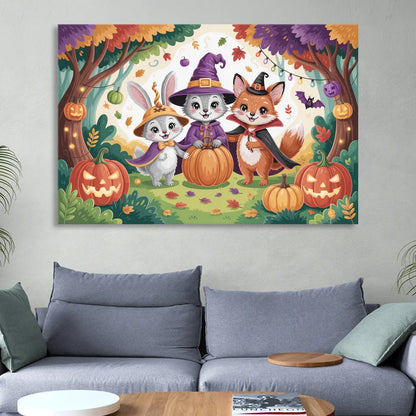 Magical Animals in Cute Halloween Sitting Room - Canvas Wall Art