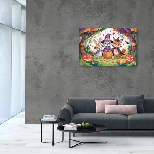 Magical Animals in Cute Halloween - Canvas Wall Art Living Room