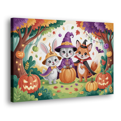 Magical Animals in Cute Halloween Side - Canvas Wall Art