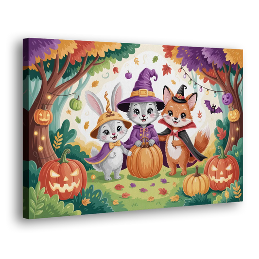 Magical Animals in Cute Halloween Side - Canvas Wall Art