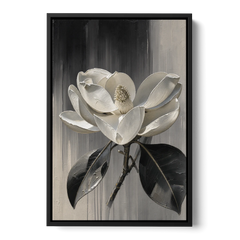 Magnolia Canvas Art with a Single White Bloom - Black Framed Canvas Wall Art - Front